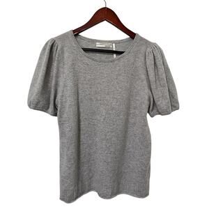 Anthropologie 100% Cashmere Puff Short Sleeve Sweater Size L Gray Neutral Preppy